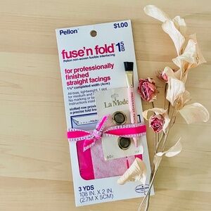 1976 Vintage pink brass sewing supplies buttons dressmaker pencil fuse’n fold